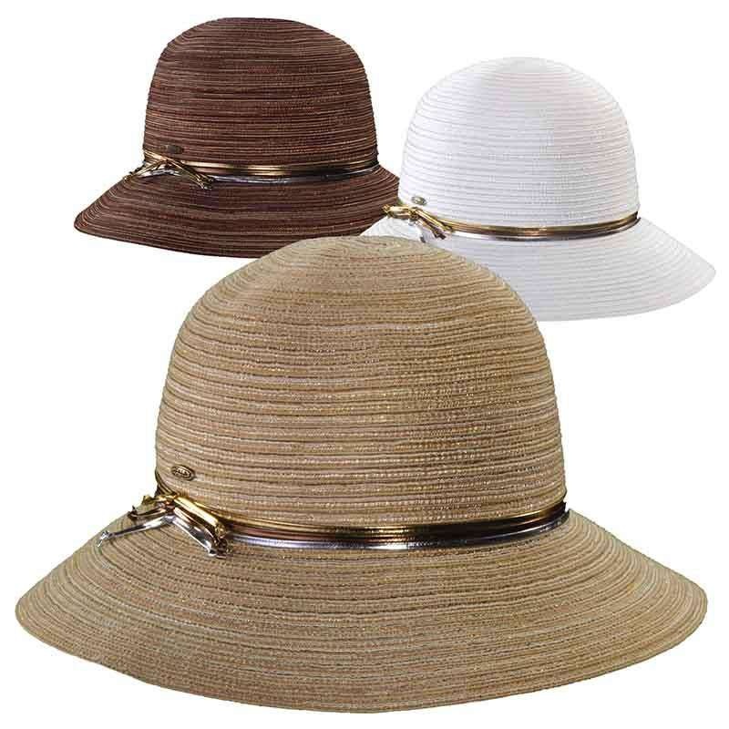 Polybraid Big Brim Cloche with Metallic Band – Scala Collezione Brown