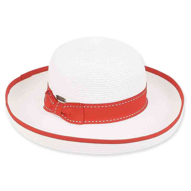Savannah Stitched Band Breton Sun Hat – Sun ‘N’ Sand Hats Red Medium (57 cm)