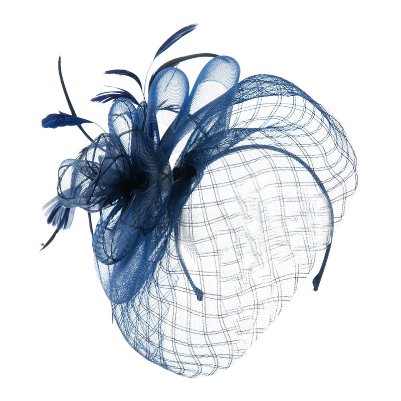 Spiral Design Net Fascinator with Feathers Red One Size