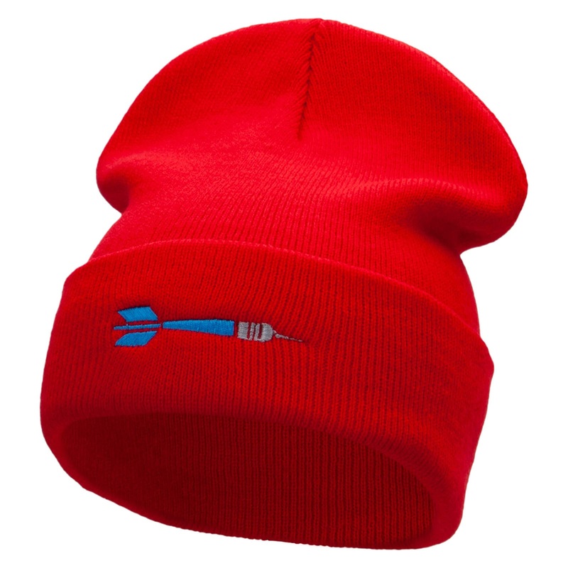 The Throwing Dart Embroidered 12 Inch Long Knitted Beanie Red One Size