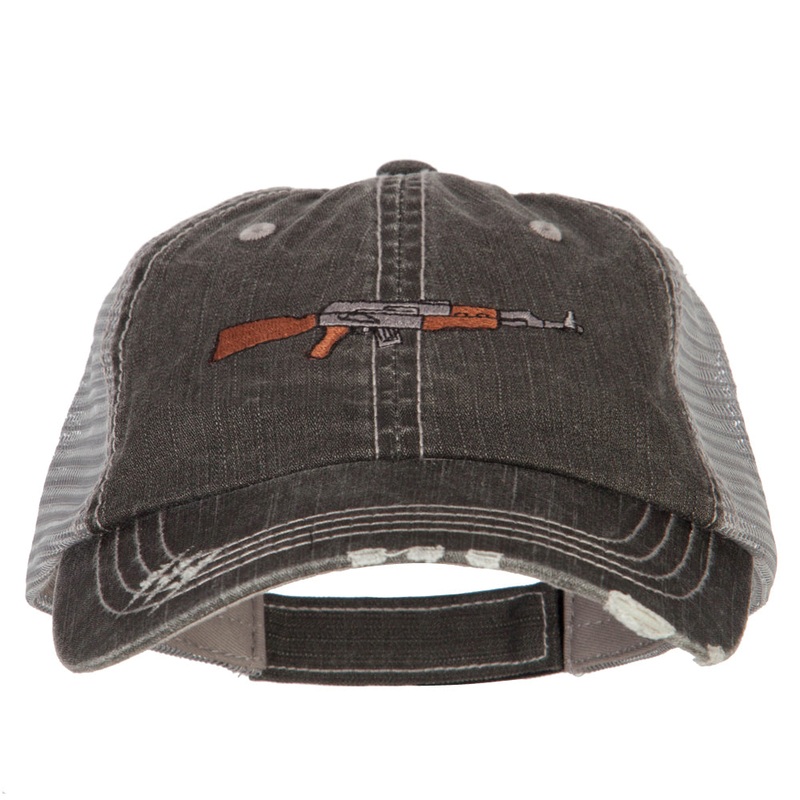 AK-47 Rifle Embroidered Low Profile Mesh Cap Black One Size