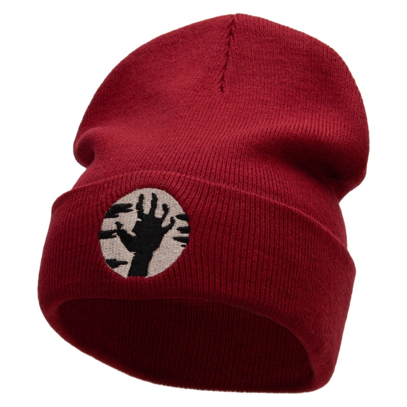 Awaken Embroidered 12 Inch Long Knitted Beanie Maroon One Size