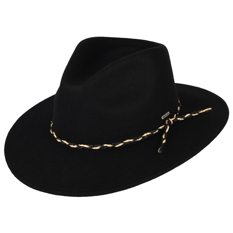 Brixton Hats Messer Western Wool Felt Fedora Hat – Black Small-56cm
