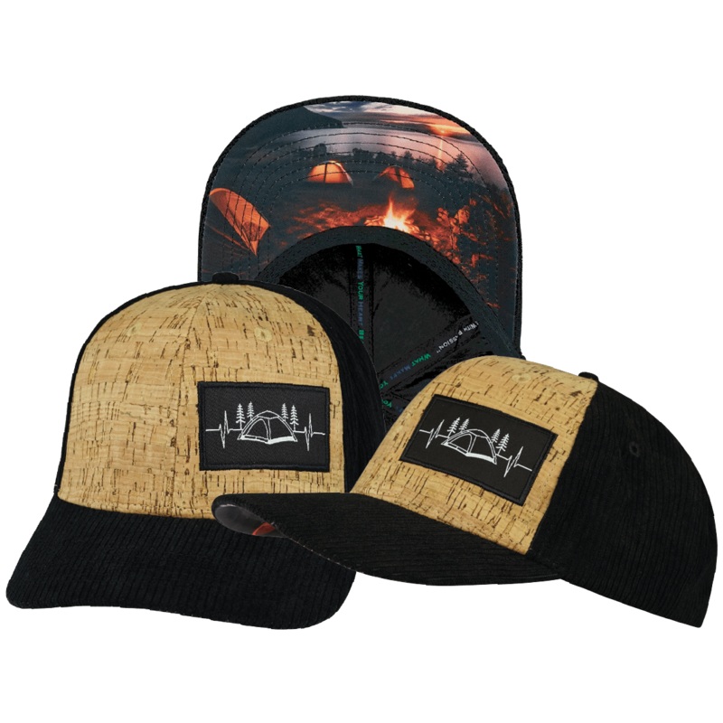 Camping Hat – Baseball Hat Fit – Cork – Corduroy – Black – Fabric Back