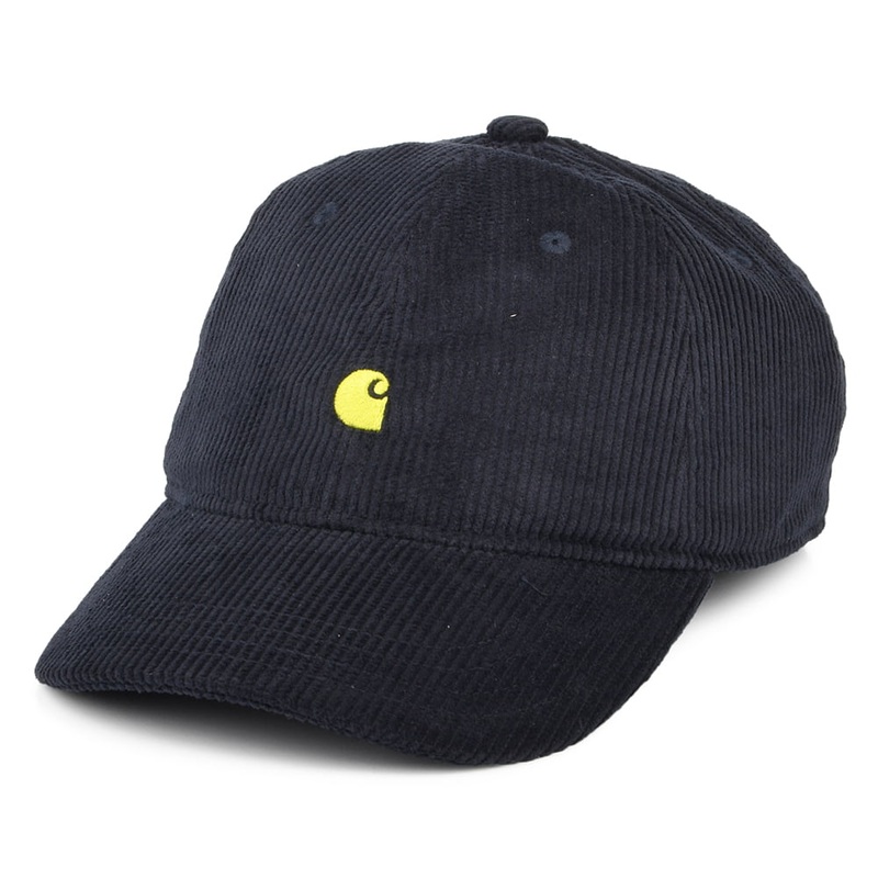 Carhartt WIP Hats Harlem Corduroy Baseball Cap – Dark Navy-Yellow Adjustable