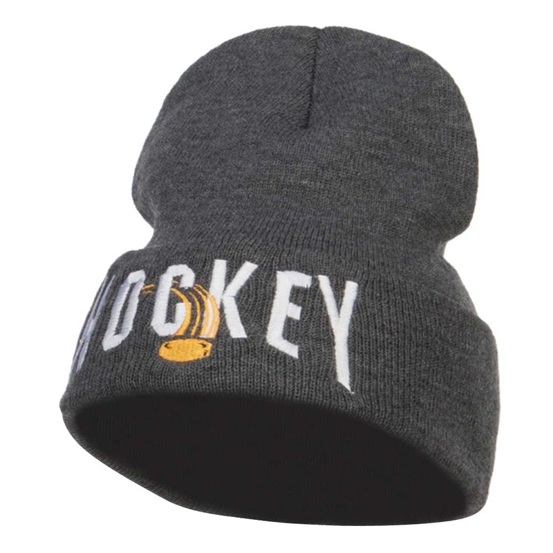 Hockey with Puck Embroidered Long Beanie Dk Grey One Size