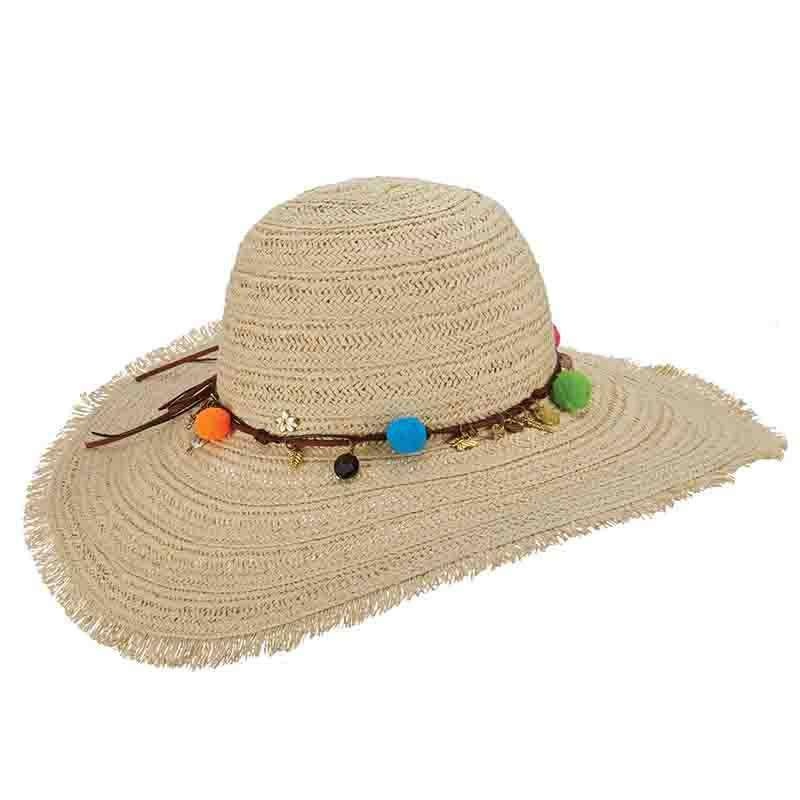 Milani Braid Beach Hat with Charms and Pom Poms-Cappelli Straworld Natural