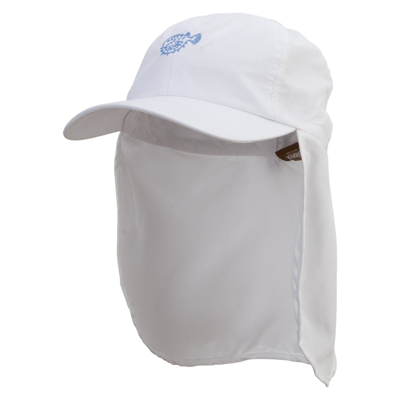 Puffer Fish Embroidered Flap Hats White One Size