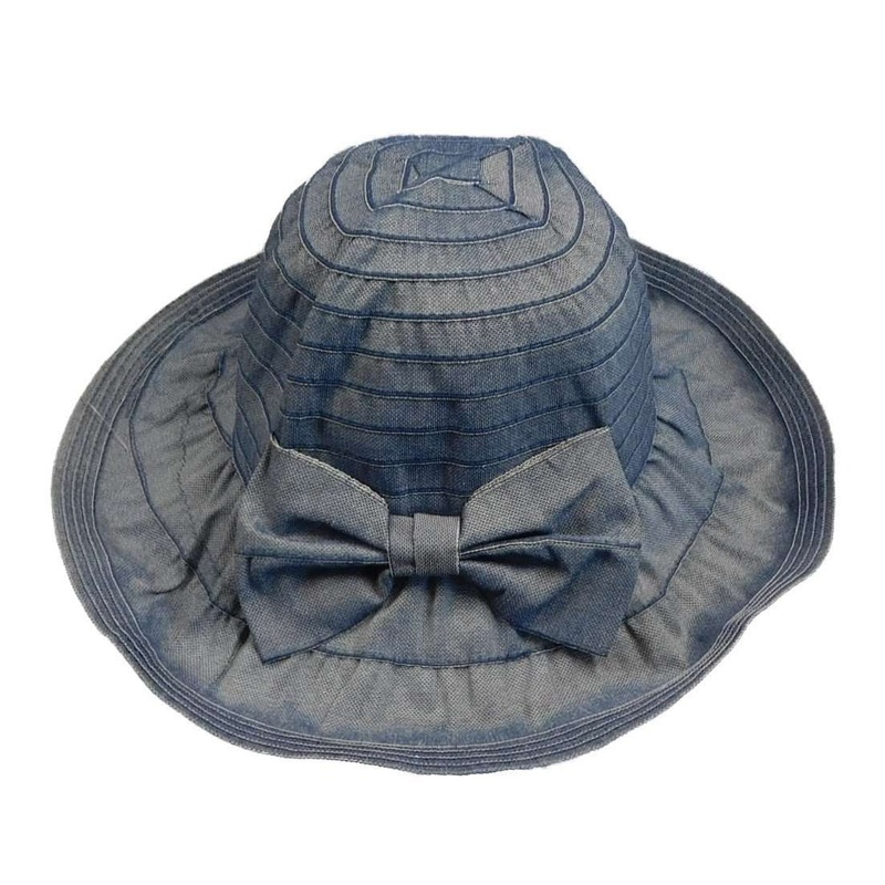Pulled Ribbon Sun Hat with Bow by JSA for Women Blue