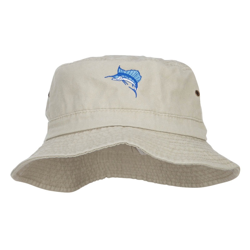 Sailfish Embroidered Big Size Washed Bucket Hat Beige XL-2XL