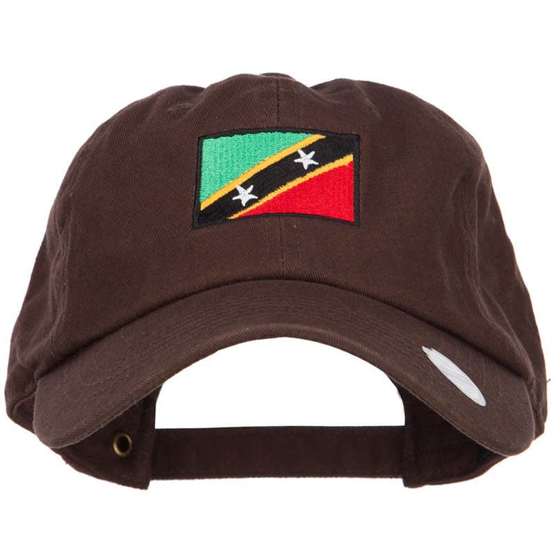 Saint Kitts Flag Embroidered Washed Cap Brown One Size