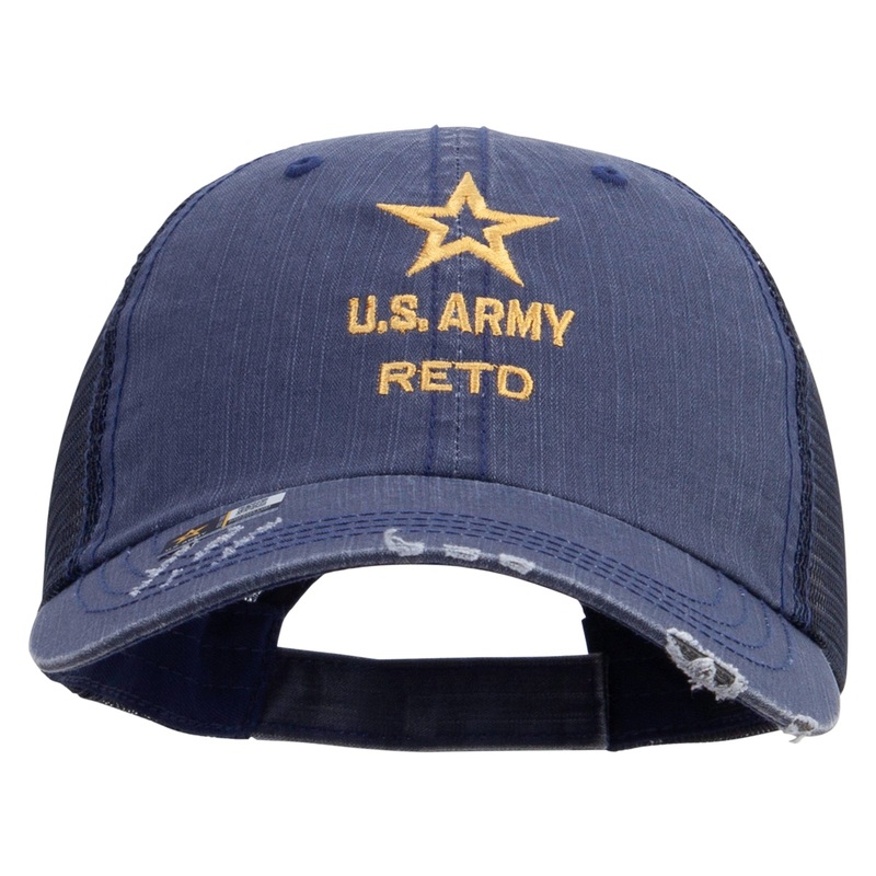 Star US Army Retired Military Embroidered Low Profile Special Cotton Mesh Cap Navy One Size
