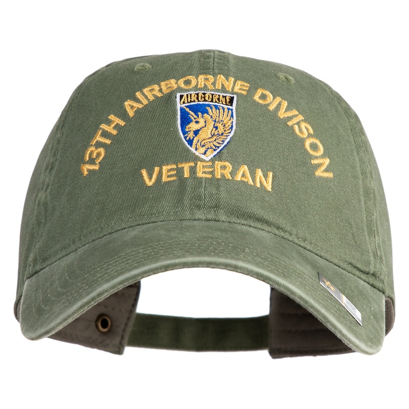 U.S. Army 13th Airborne Divison Embroidered Washed Solid Pigment Dyed Cotton Twill Brass Buckle Cap Olive One Size