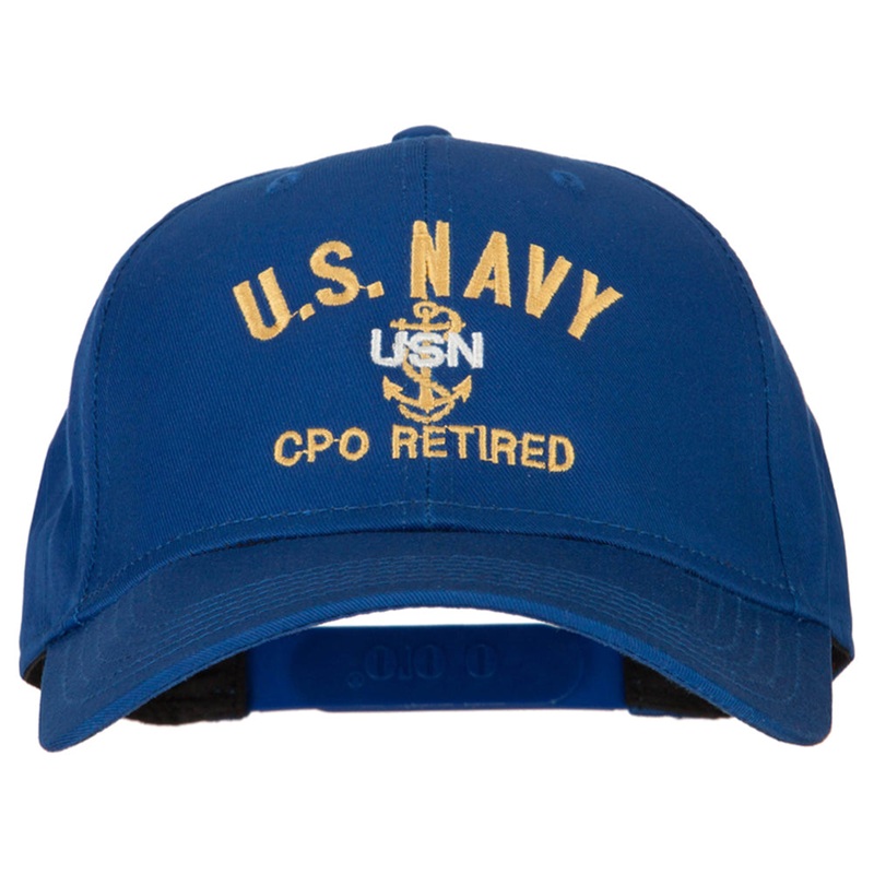 US Navy CPO Retired Military Embroidered Solid Cotton Pro Style Cap Royal One Size