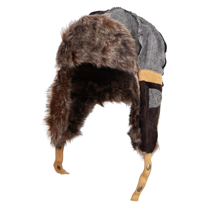 Winter Vintage Trooper Hat Black Grey One Size