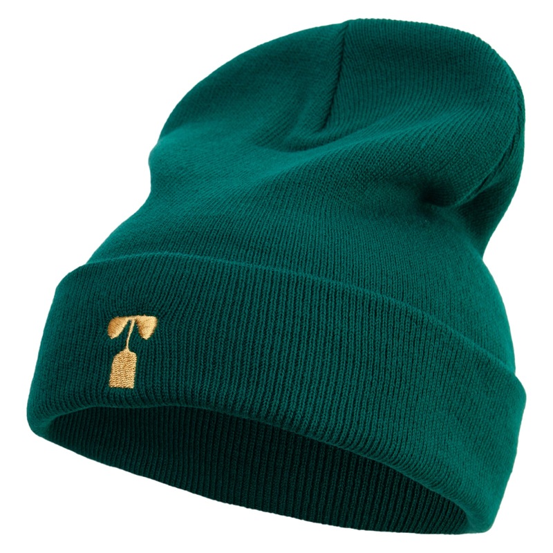 Artistic Letter T Embroidered 12 Inch Long Knitted Beanie Dk Green One Size
