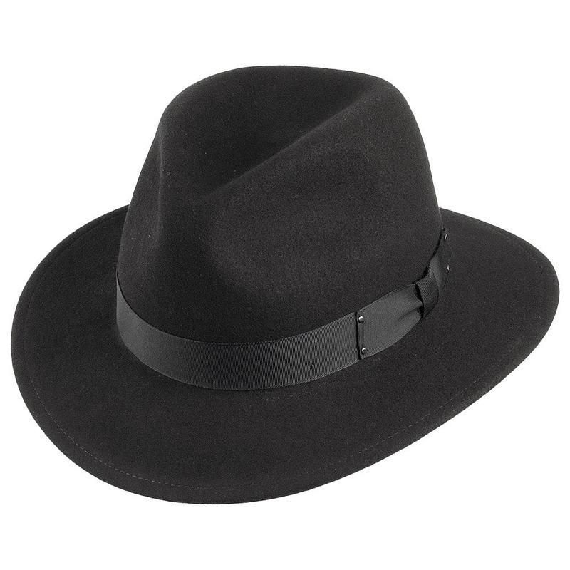 Bailey Hats Curtis Crushable Water Repellent Wool Felt Fedora Hat – Black S