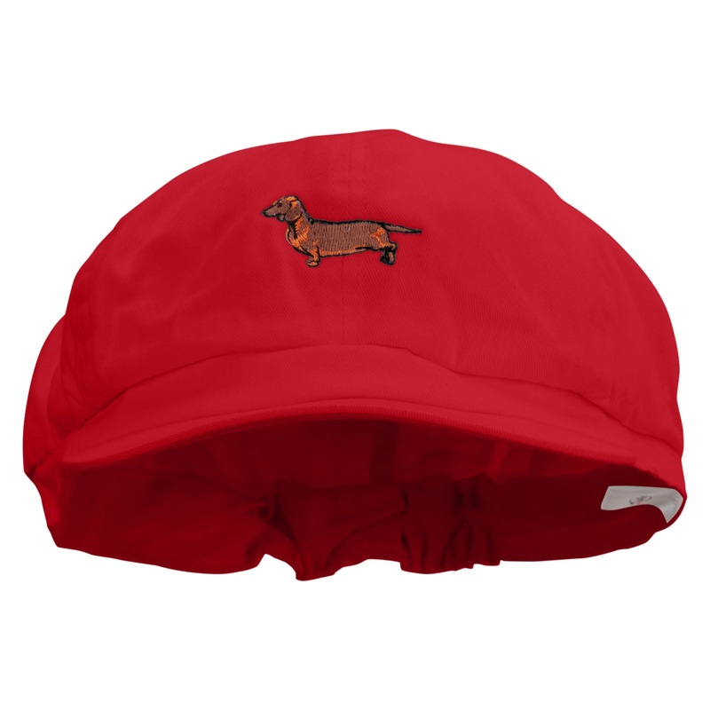 Dachshund Dog Embroidered Cotton Elastic Big Size Newsboy Cap Red XL-2XL