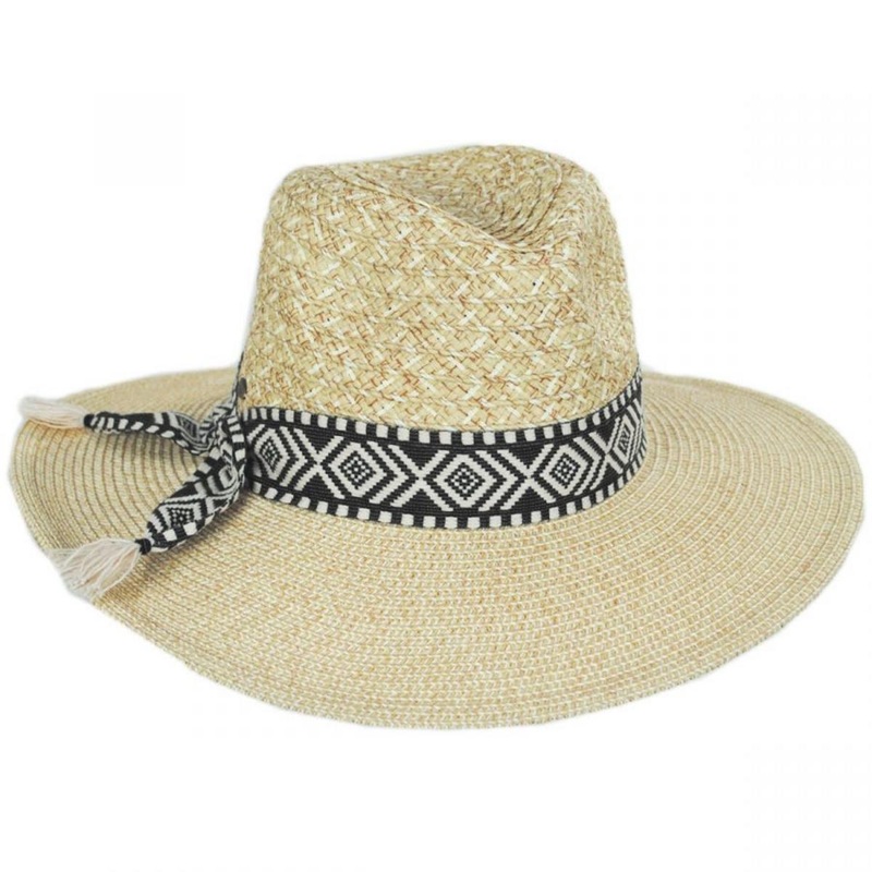 Florentino Toyo Straw Blend Safari Fedora Hat BLACK ONE SIZE FITS MOST