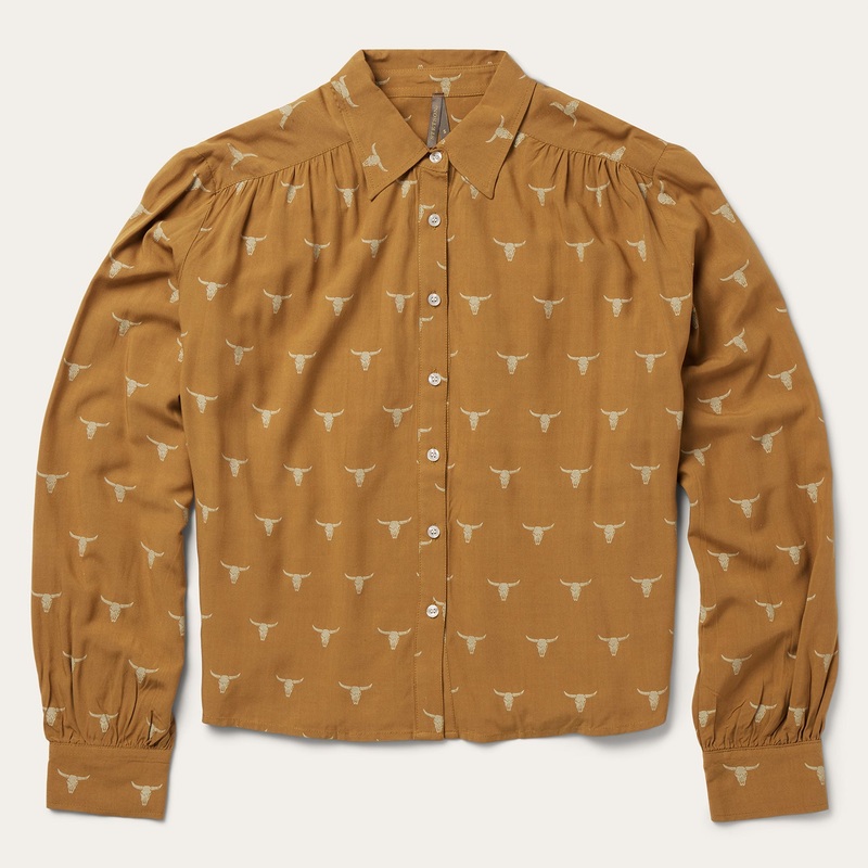 Mojave Longhorn Print Poet Blouse Brown XS