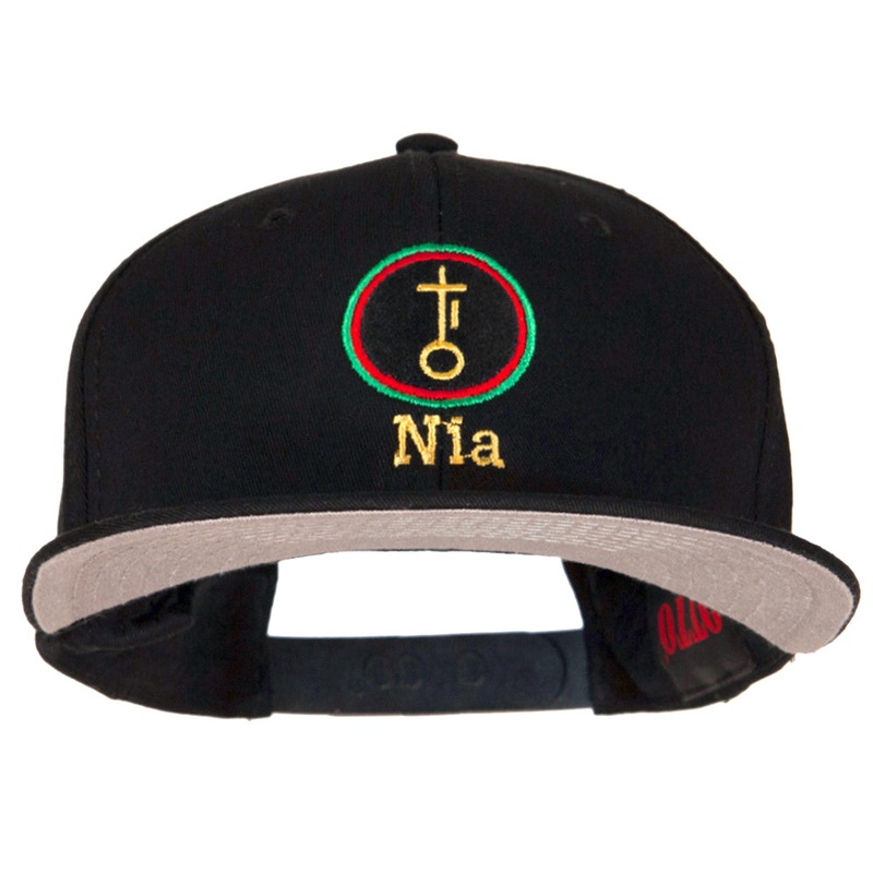 Nia Kwanzaa Embroidered Superior Cotton Twill Flat Bill Prostyle Snapback Cap Black One Size