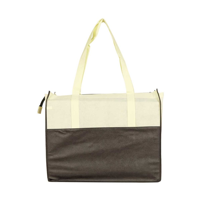 Nissun Two Tone Zippered Tote ST1181 Shopping Tote Bag Black-Natural