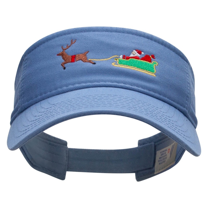 Santa On the Way Embroidered Pro Style Cotton Twill Washed Visor Lt Blue One Size
