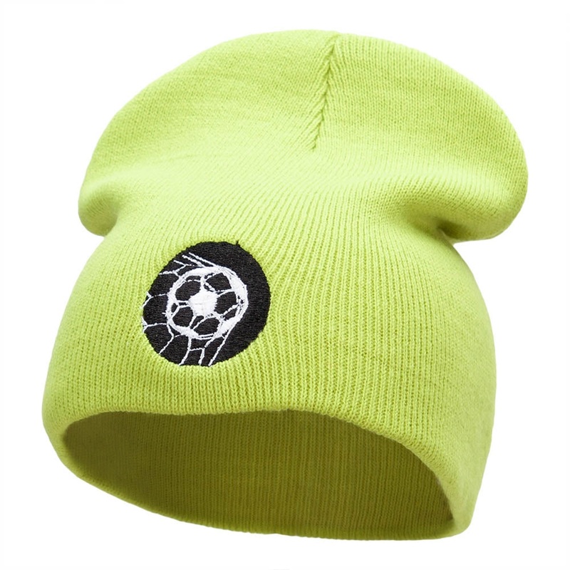 Scored Embroidered 8 Inch Knitted Short Beanie Lime One Size
