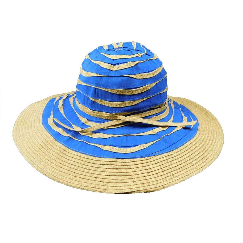 Straw and Ribbon Summer Floppy Royal Blue