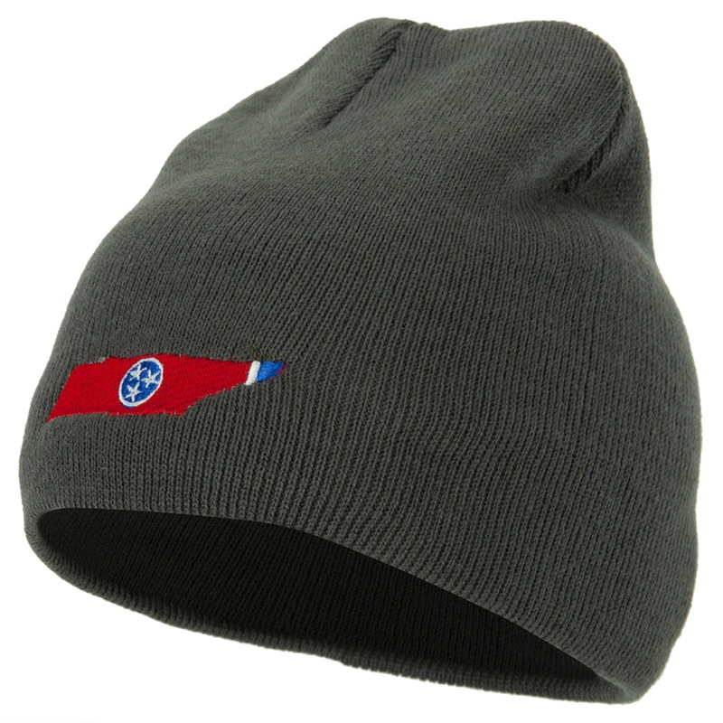 Tennessee State Flag Map Embroidered 8 Inch Knitted Short Beanie Dk Grey One Size