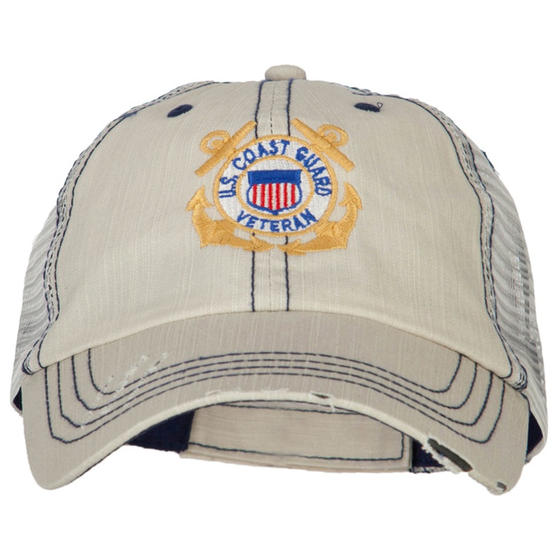 US Coast Guard Anchors Veteran Embroidered Low Profile Cotton Mesh Cap Putty One Size