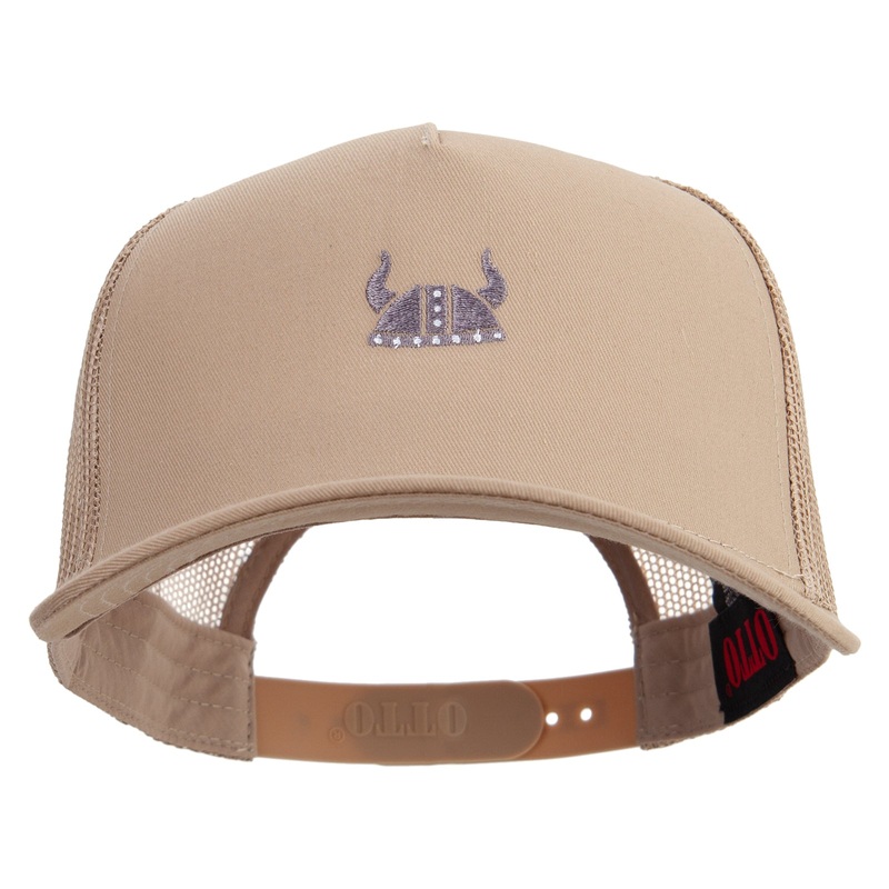 Viking helmet Logo Embroidered Twill 5 panel Mesh Back Cap Khaki One Size