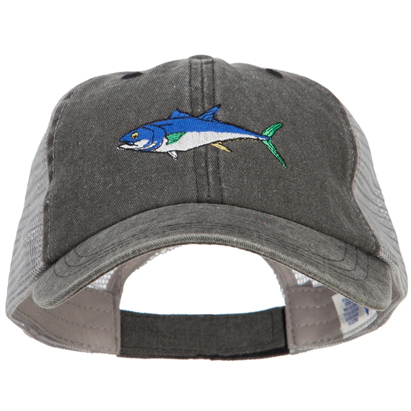 Bluefin Tuna Embroidered Washed Trucker Cap Black Grey One Size