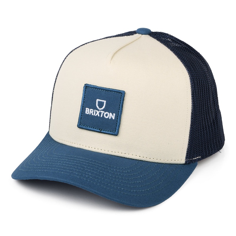 Brixton Hats Alpha Block NetPlus C MP Trucker Cap – Blue-White Adjustable