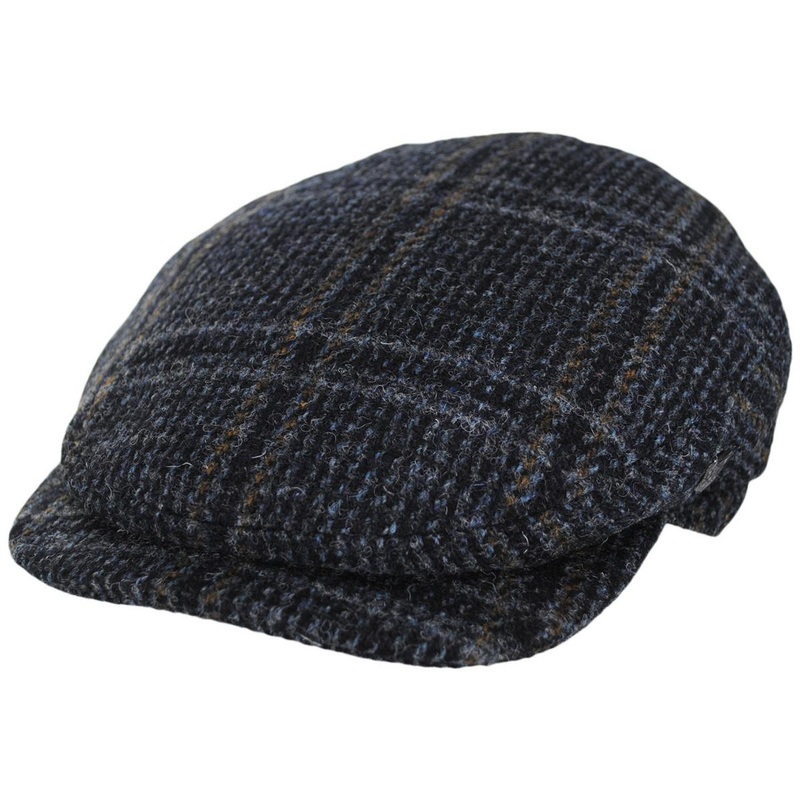 Finsbay Harris Tweed Wool Overcheck Houndstooth Ivy Cap CHARCOAL 55cm