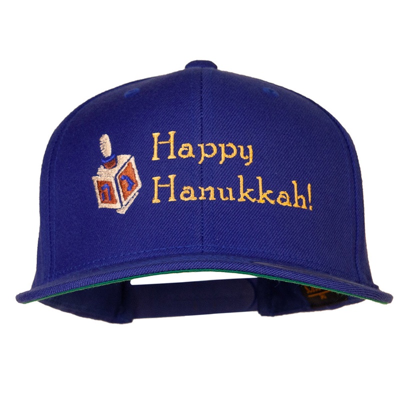 Hanukkah Dreidel Embroidered Wool Blend Snapback Cap Royal One Size
