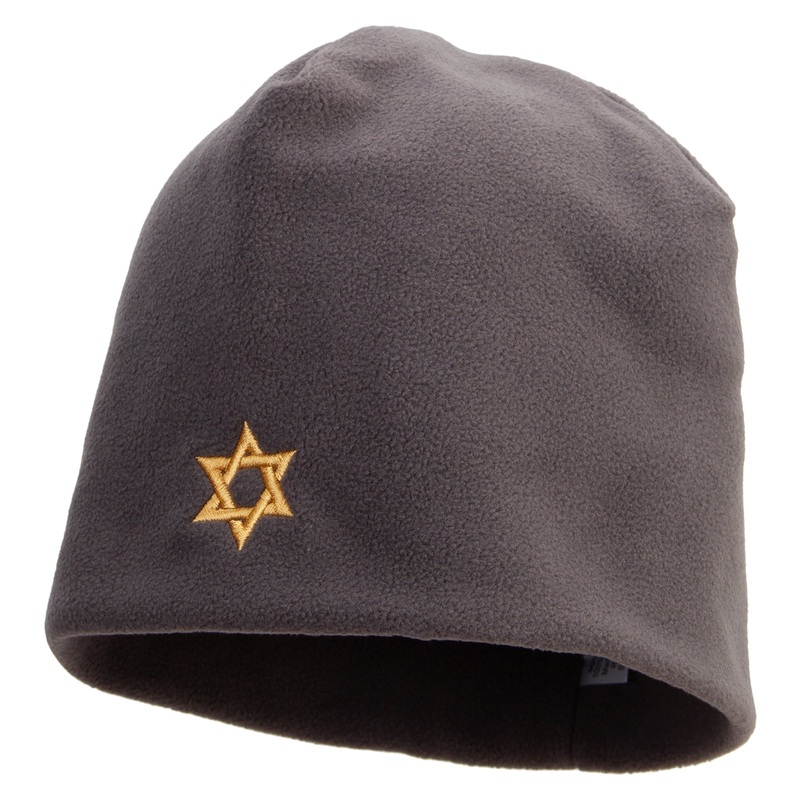 Jewish Star of David Icon Embroidered Big Size Vertical Seam Polyester Fleece Short Beanie Heather XL-3XL