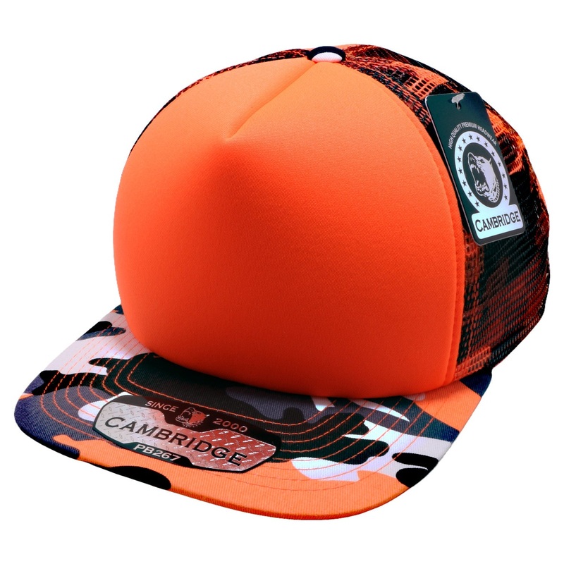 Pit Bull Cambridge PB267 Neon Camo Sponge Foam Trucker Hat Neon Orange Camo