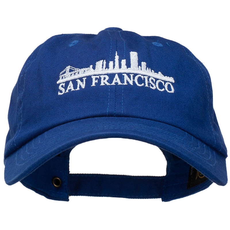 San Francisco Skyline Embroidered Washed Cap Royal One Size