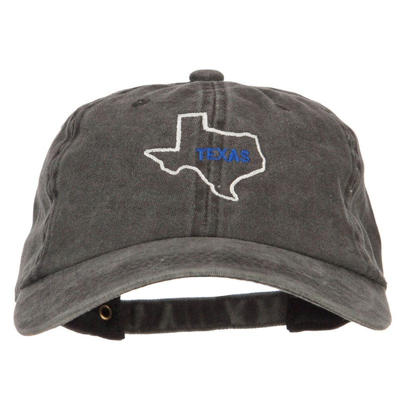 Texas with Map Outline Embroidered Washed Cotton Twill Cap Black One Size