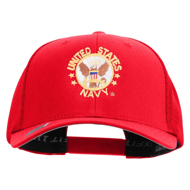 US Navy Circle Emblem Embroidered Flexfit Mesh Trucker Cap Red One Size