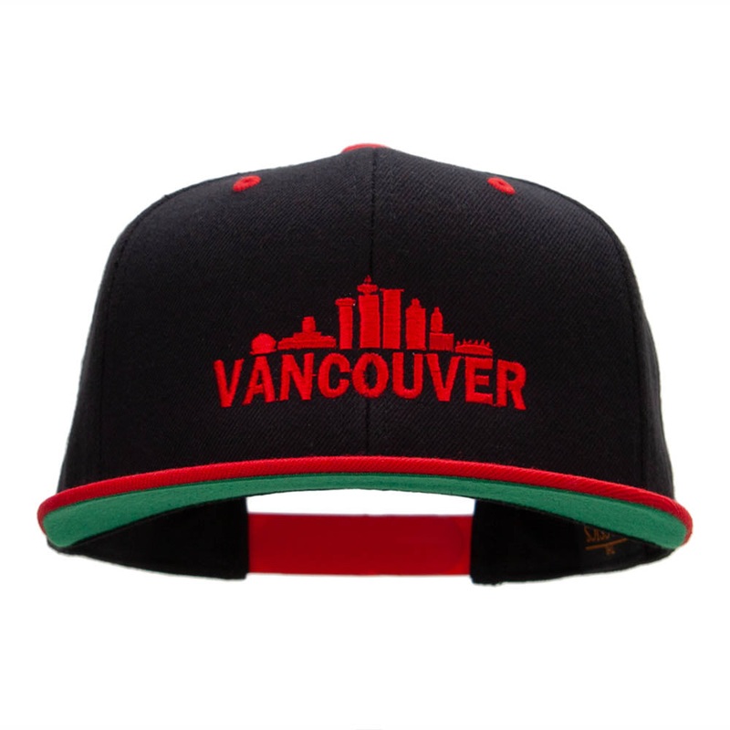Vancouver Skyline Embroidered Wool Blend Classic Snapback Black Red One Size