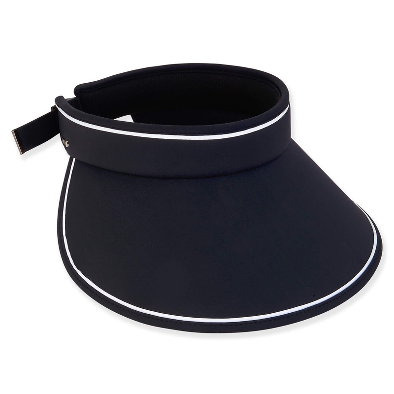 Wide Brim Spandex Sun Visor with Contrast Trim – Sun ‘N’ Sand Hats Black OS