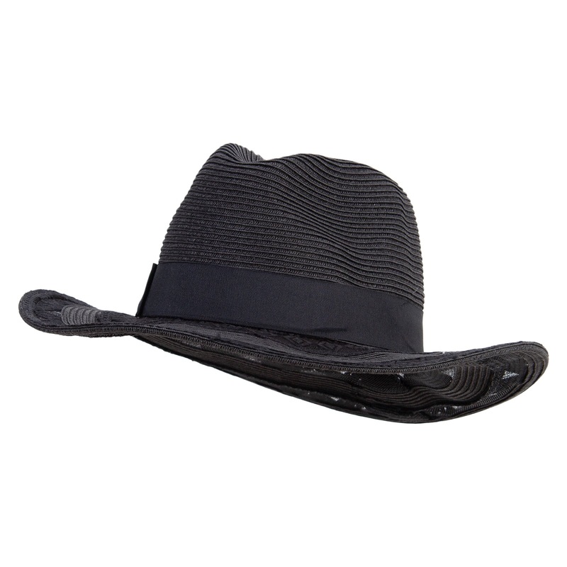 Women’s Sheer Diamond Fedora Crown Hat Black One Size