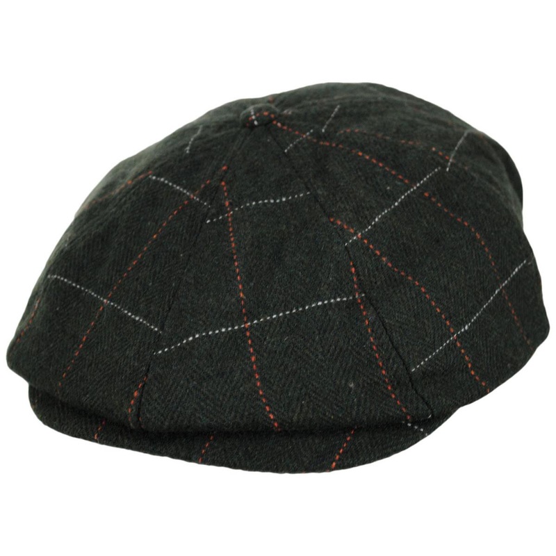 Wool Blend Windowpane Plaid Brood Newsboy Cap MOSS/ORANGE S