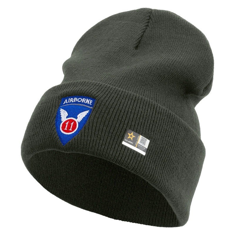 11th Airborne Division Embroidered 12 Inch Long Knitted Beanie Dk Grey One Size