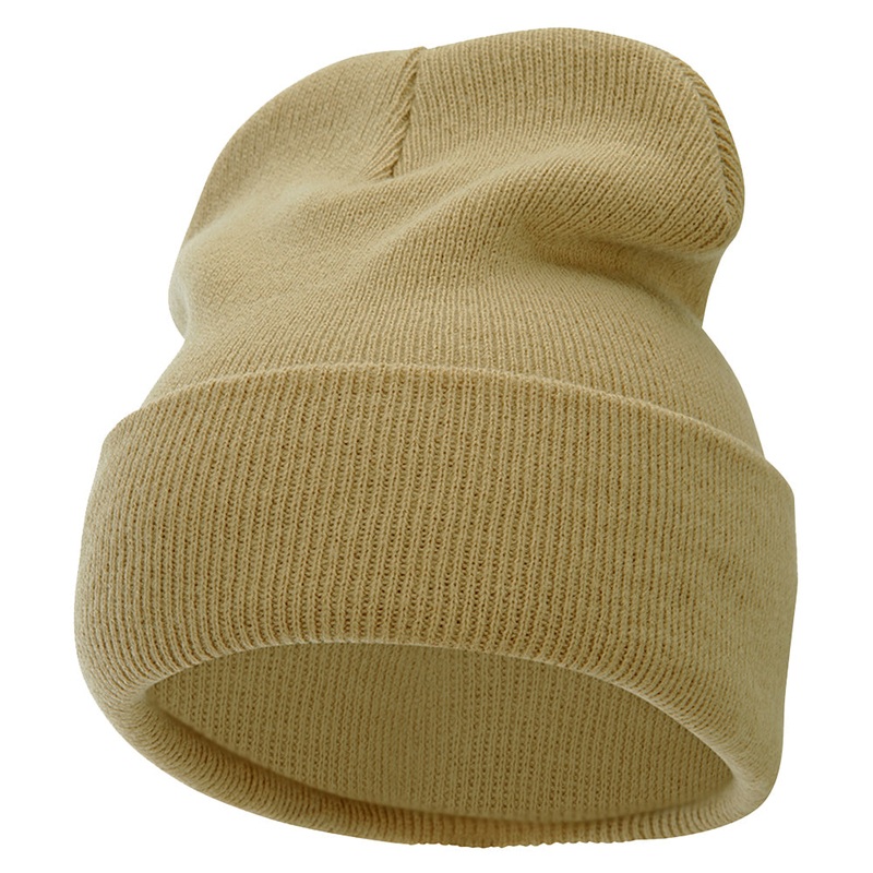 12 Inch Solid Knit Cuff Long Beanie Made in USA Black One Size