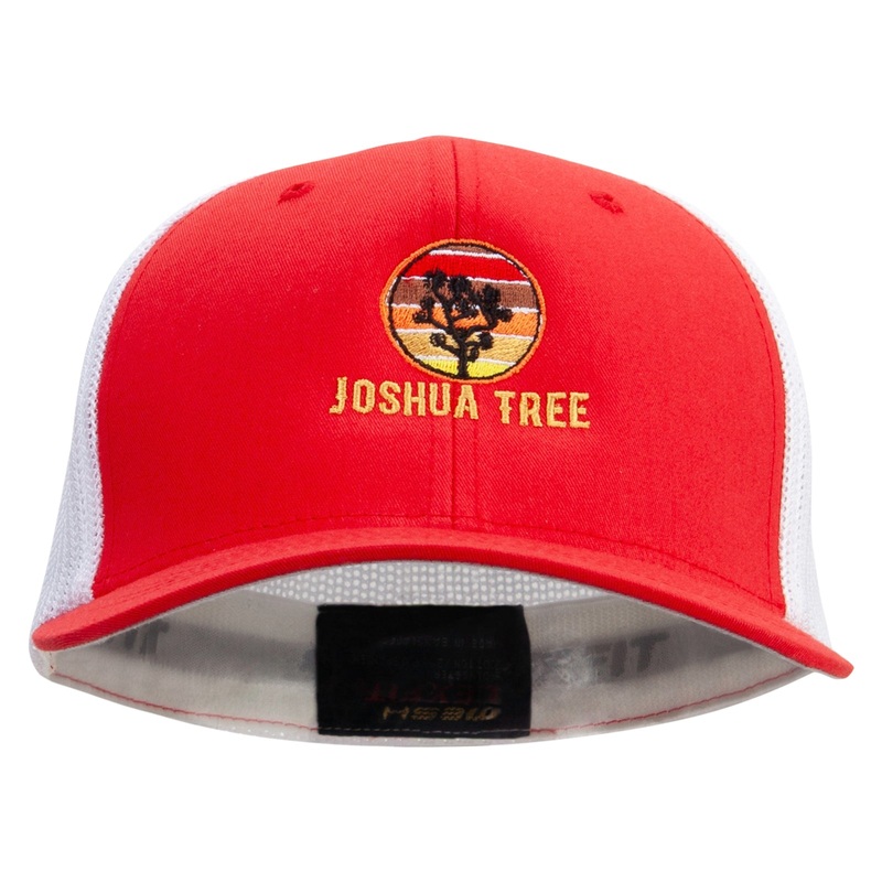 Joshua Tree Embroidered Flexfit Mesh Cotton Twill Trucker 2 Tone Cap Red White One Size