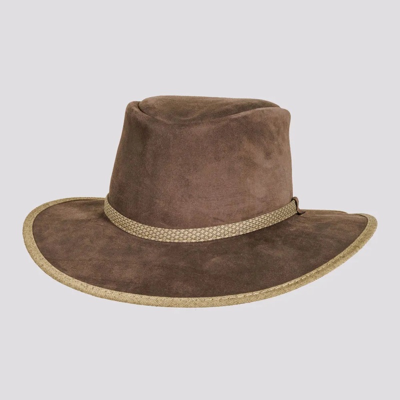 McKinley | Womens Genuine Leather Outback Hat with Suede Trim Steel MD