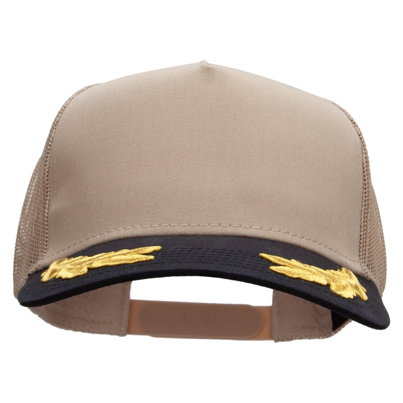 Military Scrambled Eggs Two Tone Cotton Twill 5 panel Mesh Back Cap Black Khaki Gold One Size
